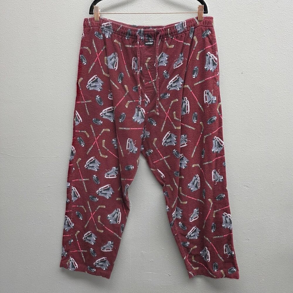 Joe Boxer Pajama Pants Mens XL Red Hockey Skates Sticks Pucks Lounge Sleepwear